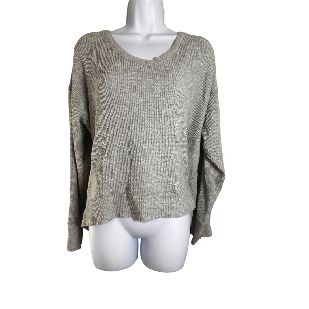 OFFLINE‎ by Aerie Heather Gray Waffle Knit V-Neck Long Sleeve Top Small